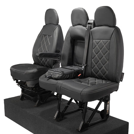 Citroen Relay Tailored Leatherette Double Diamond Bentley Stitch Front Seat Covers (with tray) 2006-2022 Black - UK Custom Covers