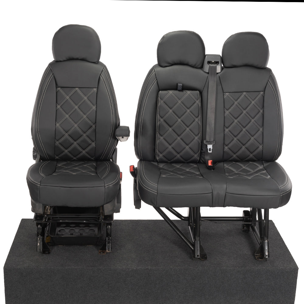 Citroen Relay Tailored Leatherette Double Diamond Bentley Stitch Front Seat Covers (with tray) 2006-2022 Black - UK Custom Covers