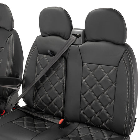 Fiat Ducato Leatherette Double Diamond Bentley Stitch Front Seat Covers (with tray) 2006-2022 Black - UK Custom Covers