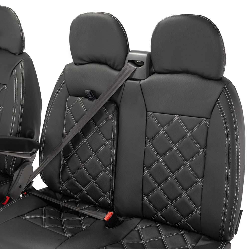 Citroen Relay Tailored Leatherette Double Diamond Bentley Stitch Front Seat Covers (with tray) 2006-2022 Black - UK Custom Covers