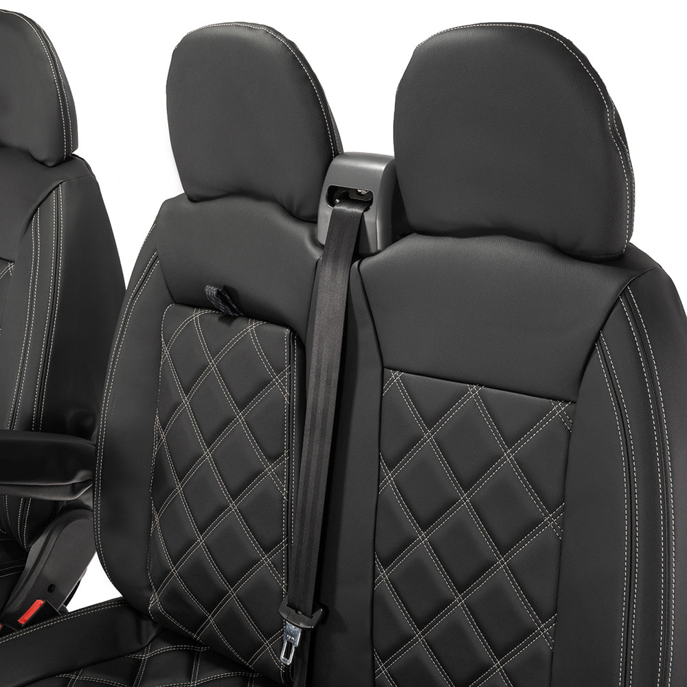 Citroen Relay Tailored Leatherette Double Diamond Bentley Stitch Front Seat Covers (with tray) 2006-2022 Black - UK Custom Covers