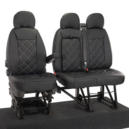 Fiat Ducato Leatherette Double Diamond Bentley Stitch Front Seat Covers (with tray) 2006-2022 Black - UK Custom Covers