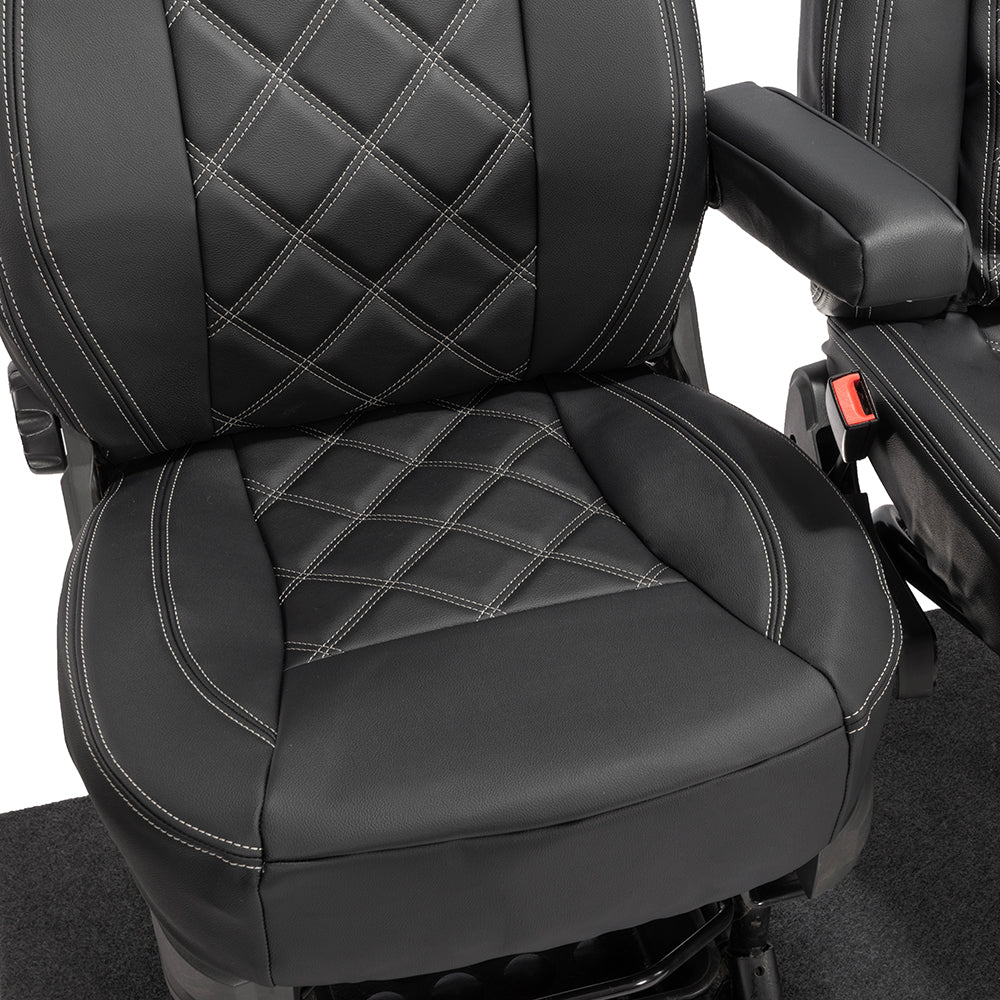 Citroen Relay Tailored Leatherette Double Diamond Bentley Stitch Front Seat Covers (with tray) 2006-2022 Black - UK Custom Covers