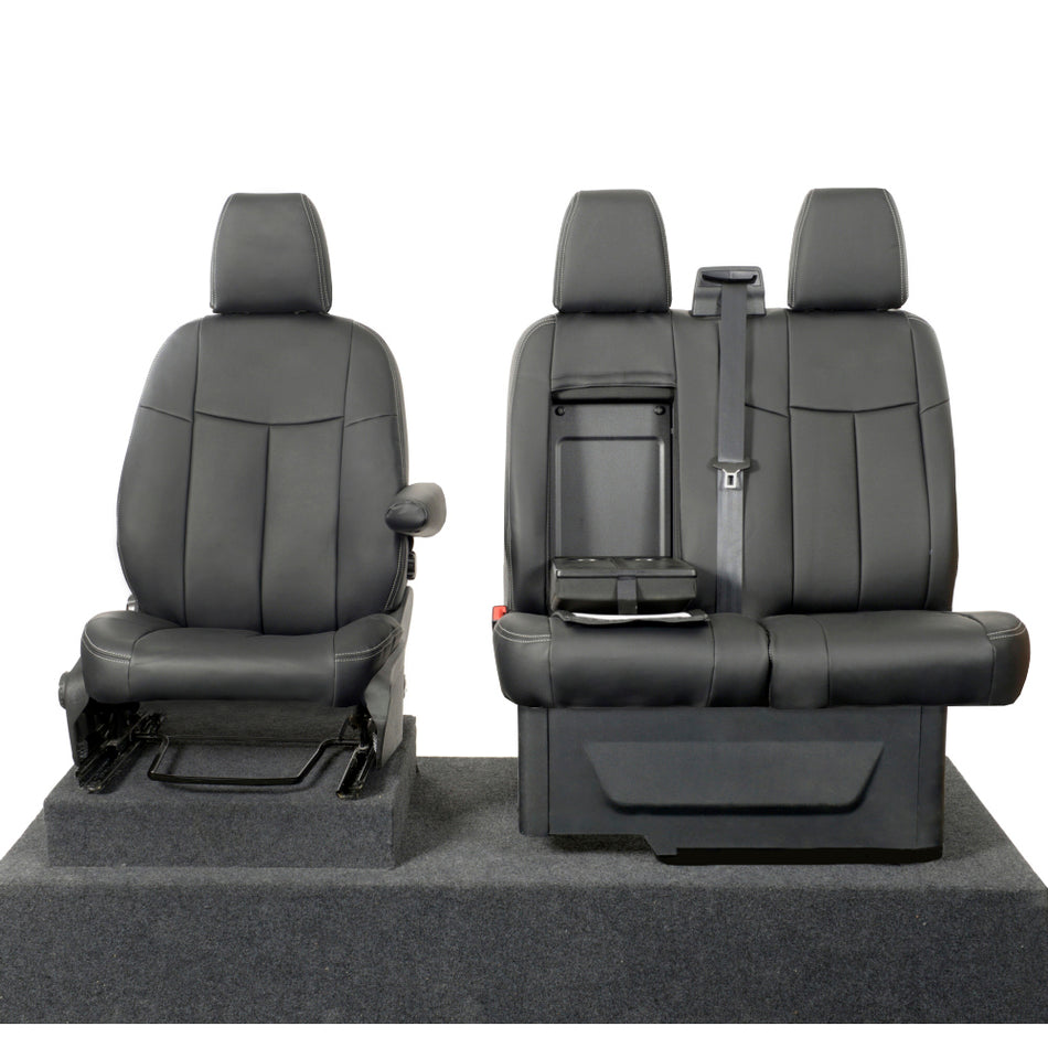 Ford Transit Van MK8 Leatherette Block Stitch Front Seat Covers (Single/Double with Tray) 2014 Onwards Black