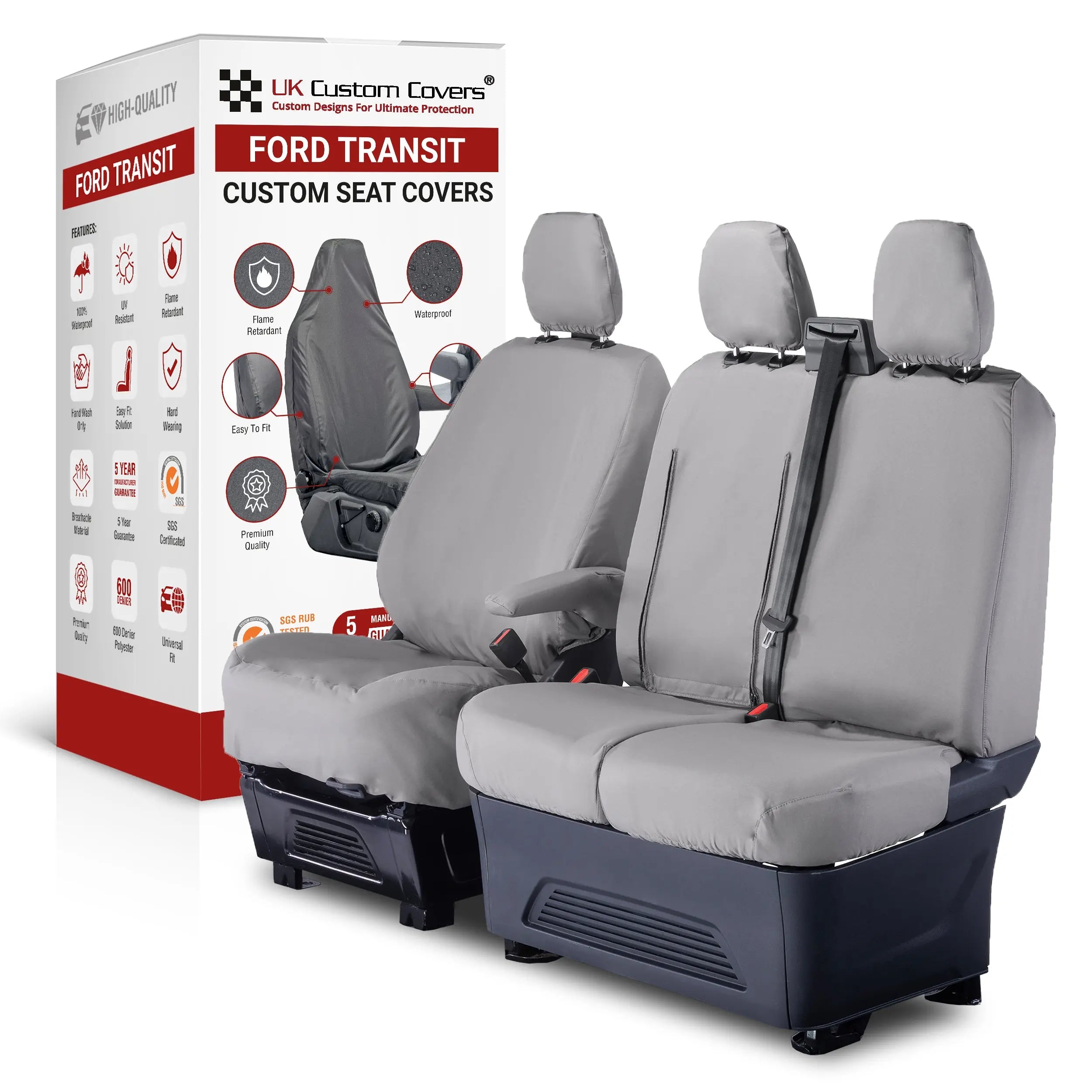 Ford Transit Van Seat Covers (Inc E-Transit) Cotton-Backed PU UK Custom Covers