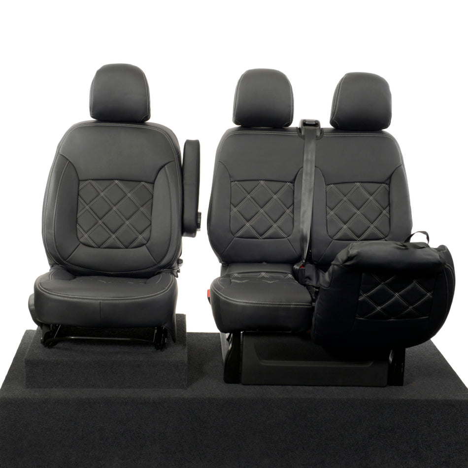 Fiat Talento Crew Cab SX Leatherette Double Diamond Bentley Stitch Front Seat Covers (no folding middle seat / with split seat base) 2016 Onwards