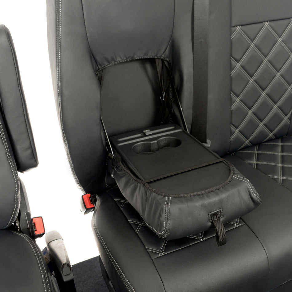 VW Crafter Leatherette Double Diamond Bentley Stitch Front Seat Covers (with tray & no split base) 2006-2017 Black