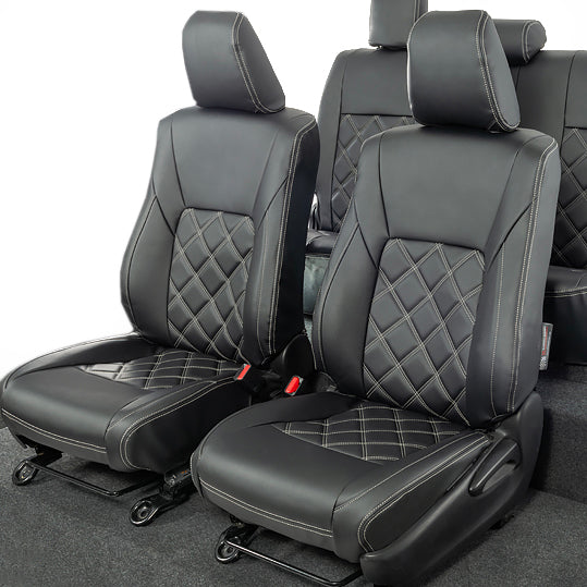 Toyota Hilux Tailored Leatherette Seat Covers (2016 Onwards) - Black - UK Custom Covers