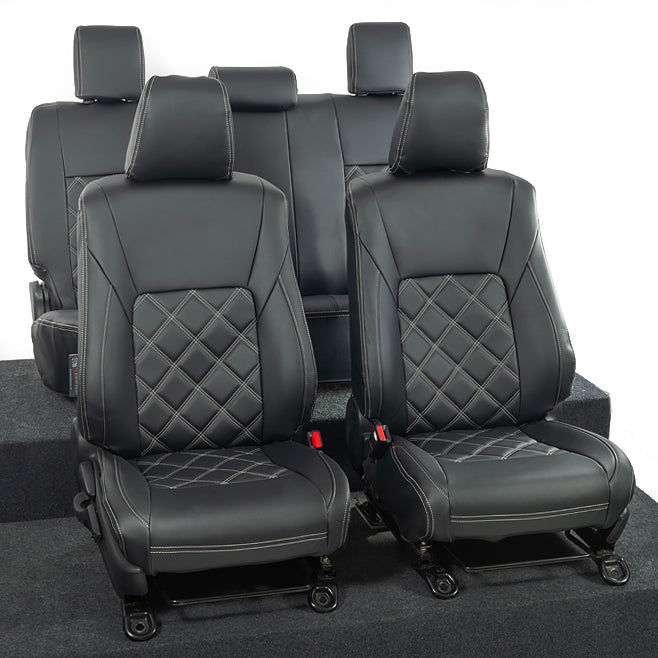 Toyota Hilux Tailored Leatherette Seat Covers (2016 Onwards) - Black - UK Custom Covers