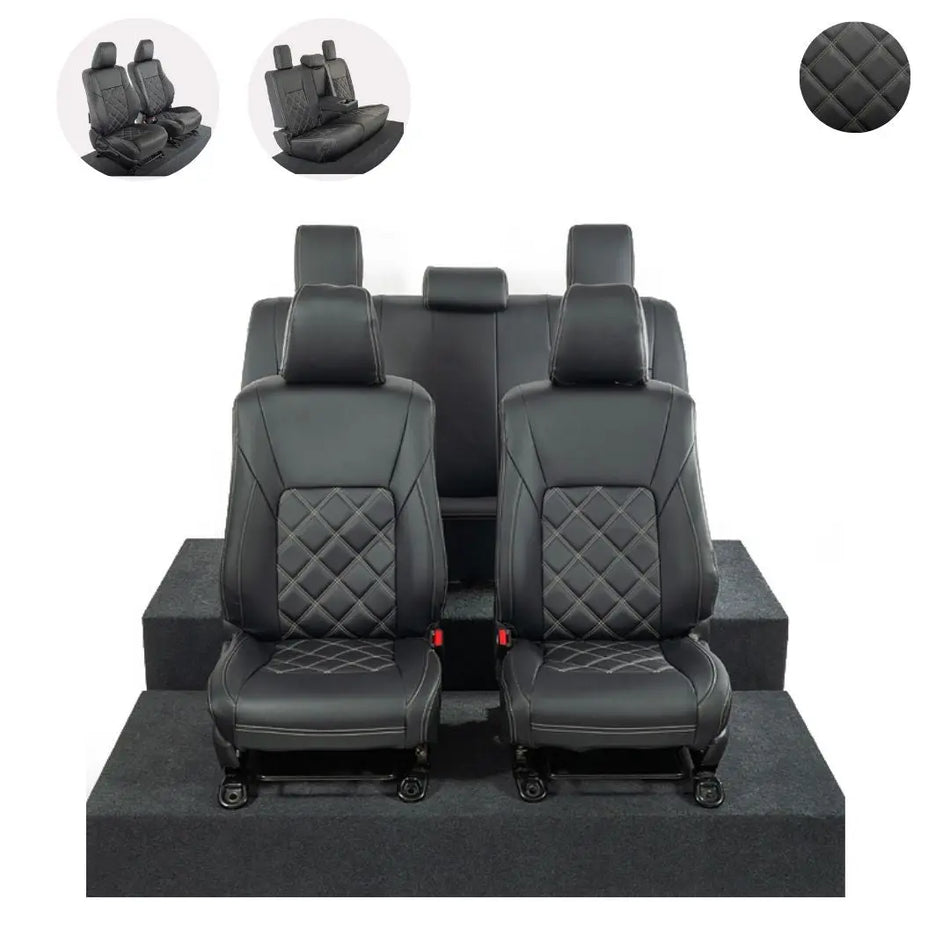 Toyota Hilux Tailored Leatherette Seat Covers (2016 Onwards) - Black - UK Custom Covers