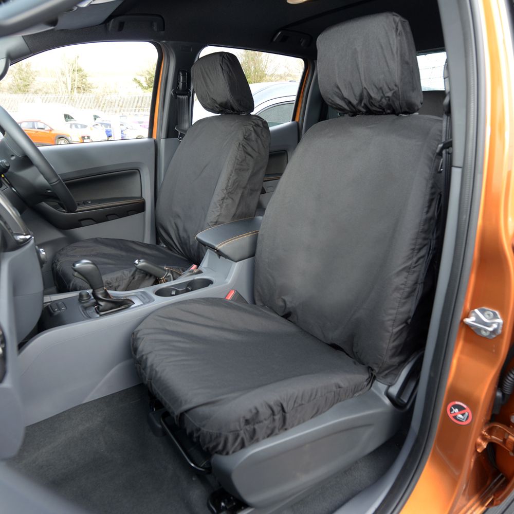 Ford Ranger T8 Wildtrak Double Cab Tailored Front Seat Covers - Black (2018  Onwards)