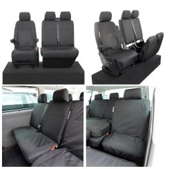 VW Transporter T5/T5.1 Kombi (6 Seater) Tailored Seat Covers (with 2nd Row Single+Double) - Black (2003-2015)