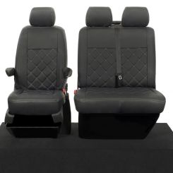 VW Transporter T5/T5.1 Leatherette Front Seat Covers (Single+Double) - Black (2003-2015)